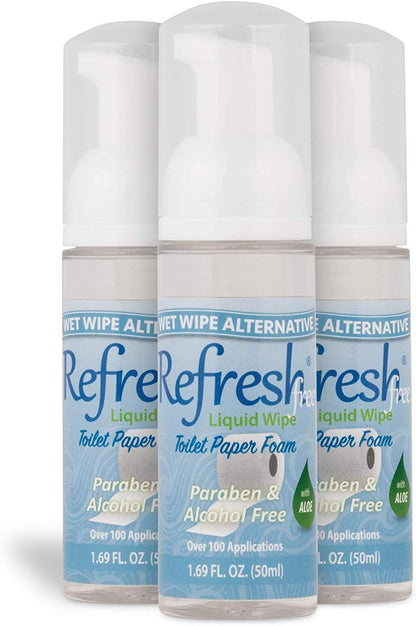 Refresh Liquid Wipe Free: Toilet Paper Foam. Eco-Friendly Flushable Wet Wipe Alternative for Sensitive Skin. Cleanses and Soothes with Witch Hazel and Aloe. Plumbing Safe. 50ml (1.69 Fl Oz) 3 Pack.…