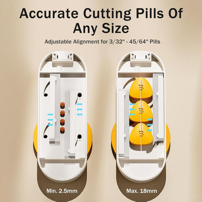Multiple Pill Cutter - Pill Cutter Splitter for Small Tiny Large Pills Professional | Vertical Press-Down Cutting & Adjustable | Sturdy Blade & Guard | Includes Cleaning Brush (Orange)