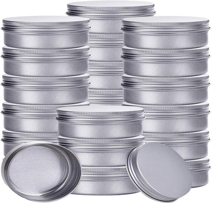 4 Ounce Aluminum Tin Jar Refillable Containers 120 ml Aluminum Screw Lid Round Tin Container Bottle for Cosmetic,Lip Balm, Cream, 24 Pack