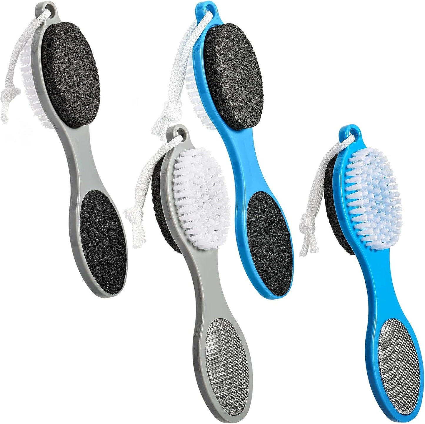 Pumice Stone Brush for Feet 4 in 1, Foot File Callus Remover, Foot Rasp and Sand Paper Pedicure Tools with Handle, Shower Foot Scrubber, Soft Smooth Feet for Home Foot Care,4 Pack