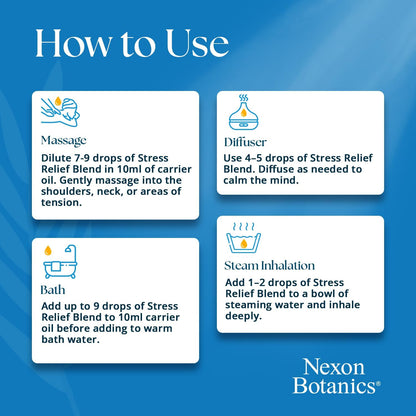 Stress Relief Essential Oil Blend 30 ml - Stress Relief & Calm Essential Oil for Diffusers & Aromatherapy - Promotes Relaxation & Rest - Nexon Botanics