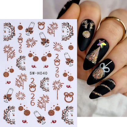 4Sheet Christmas Nail Art Stickers Santa Claus Elk Snowflake Nail Decals 3D Self-Adhesive Fireworks Clock Bow Designs Nail Supplies Winter Xmas Nail Sticker Nail Art for Women DIY New Year Nail Decor