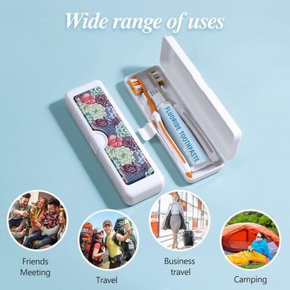 Toothbrush Travel Case - Colorful Pattern, Holder and Covers for Toothbrushes, Includes Tongue Scraper Case