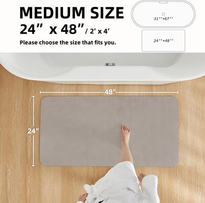 Bathroom Mat Quick Dry, Bathroom Rugs Non Slip Washable Thin Absorbent Bath Mat Fits Under Door Bathroom Floor Mat Perfect for Bath, Shower, or Sink 24"x48" Light Grey