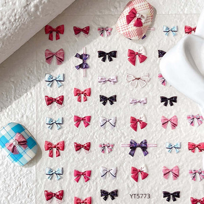 Cute Bow Nail Stickers Multicolor Bowtie Nail Decals Bow Stickers for Nails 3D Self Adhesive Nail Art Supplies & Decorations for Women Girls,1 Sheet DIY Manicure Decor