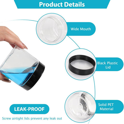 4 oz Clear Plastic Round Jars with Black Lids, 50pcs 4oz 120ml Leak-Proof Wide-Mouth Cosmetic Storage Containers for Kitchen Use, Beauty Products, Cream, Scrubs, Bath Salt and More