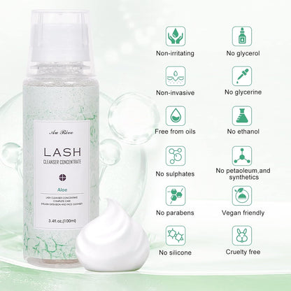 Eyelash Cleanser Concentrate 100ml Lash Extension Shampoo Oil-Free Eyelash Extension Shampoo with Salon Home Care -Makes 20 Bottles 60ml Lash Shampoo, Aloe