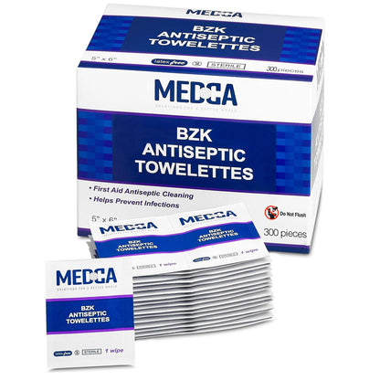 Hand Wipes – (Pack of 300) Benzalkonium Chloride Swabs Individual BZK Single-Use Packets by MEDca