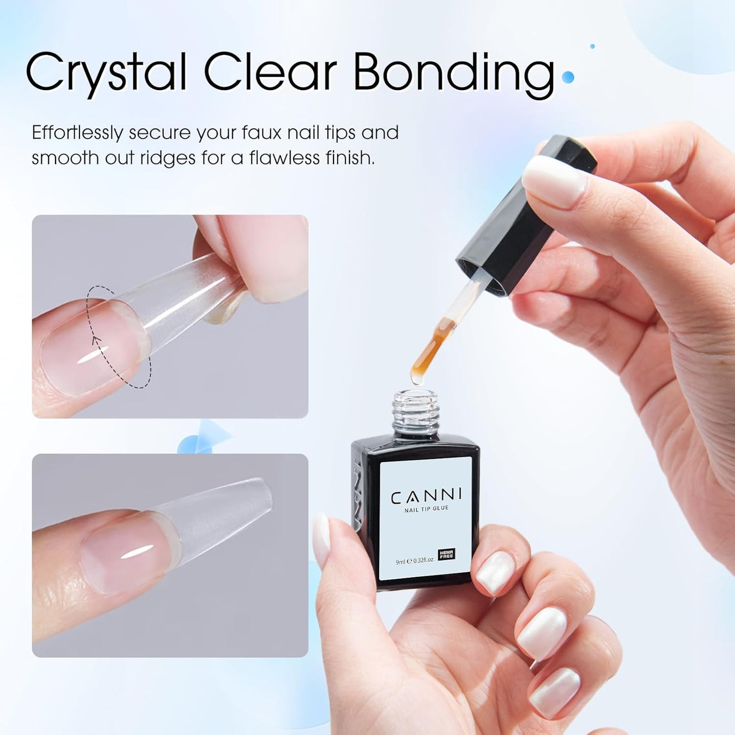 CANNI 2 Pcs No Wipe Top Coat and Gel Nail Glue for Acrylic Nails Tips False Nails Tips Gel Nail Polish Set