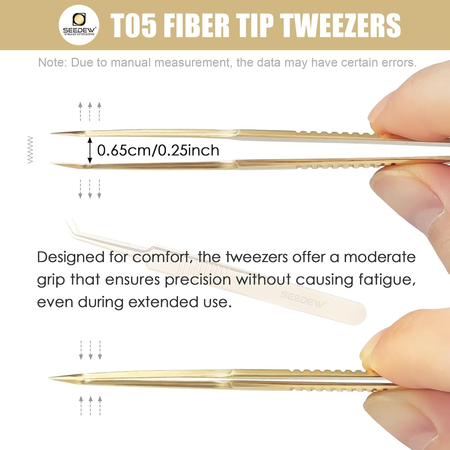 Golden Stainless Steel 45 Degree Angled Volume Tweezer, 1 Pc, T05 Fiber Tip, Precision Eyelash Extension Tool for Lash Tech & Artist