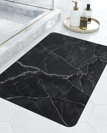 DEXI Bath Mat 16x24, Non Slip Quick Dry Rugs, Super Absorbent Ultra Thin Marble Bathmat, Washable Rubber Mats for Shower Floor, in Front of Bathtub, Sink, Bathroom Accessories Decor, Black