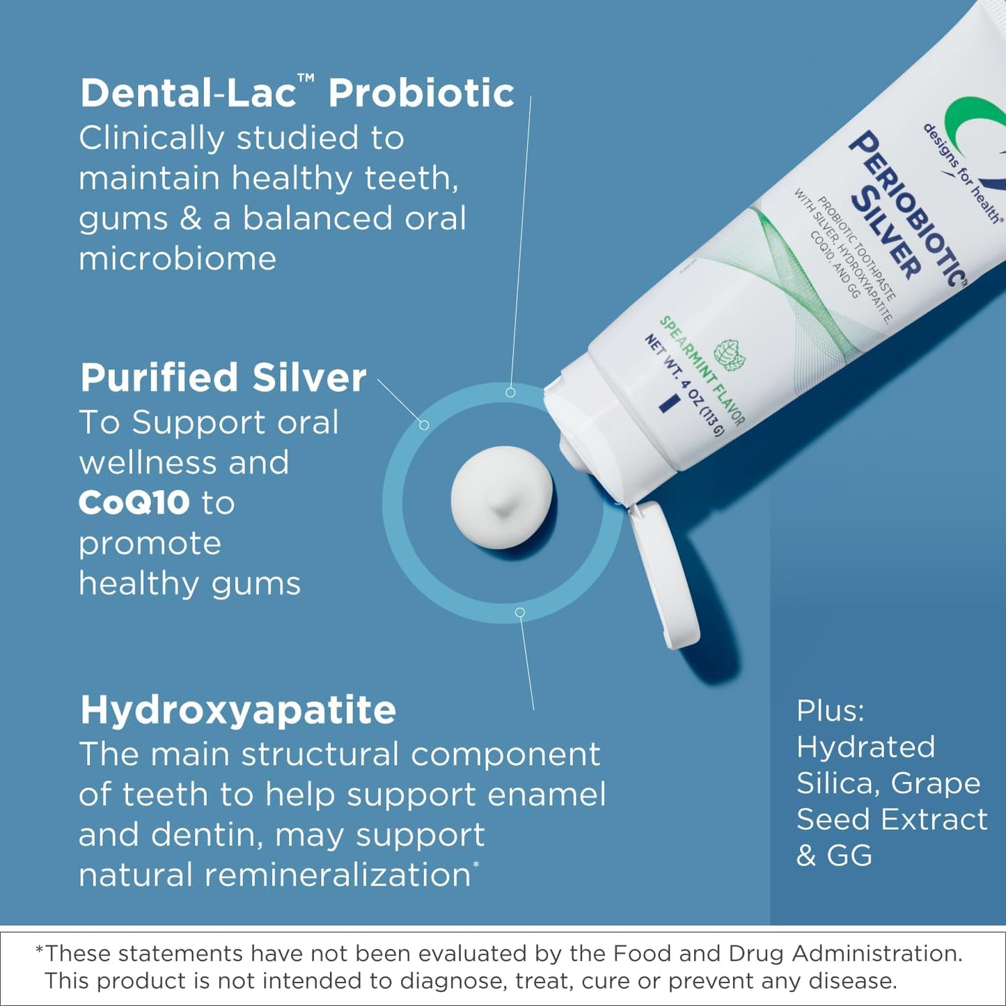 Designs for Health PerioBiotic Silver Hydroxyapatite Toothpaste - Travel Size Fluoride Free Toothpaste with Oral Probiotics with Whitening Hydroxyapatite - Supports Remineralization (2 Pack, 1oz)