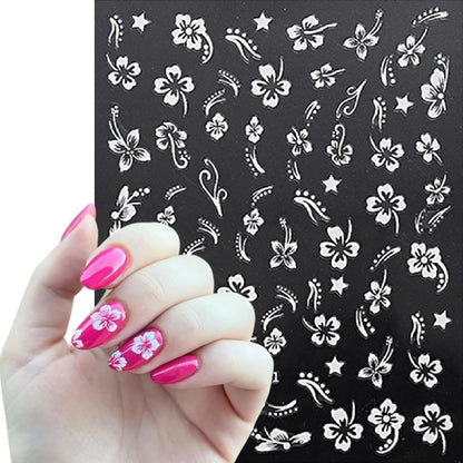 8 Sheets 3D Colored Flower Nail Stickers Summer Hibiscus Nail Decals 3D Self-Adhesive White Pink Gold Flower Pattern Women's Nail Art Supplies Decoration Accessories