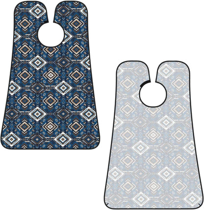 Beard Trimming Catcher Apron, Waterproof Non-Stick Grooming Bib for Shaving, Ideal for Men Dad Father’s Day, Blue Geometric Tribal Navajo Aztec Ethnic Shave Bib