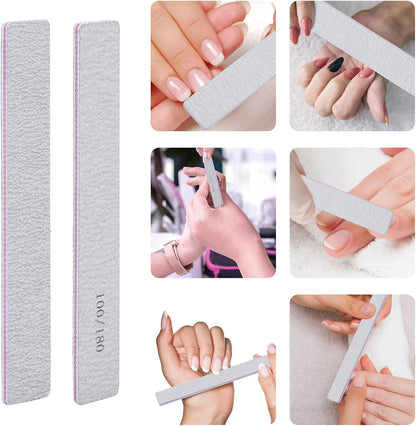 50 Pcs Nail Files for Acrylic Nails 100/180 Grit Double Sides Emery Boards Fingernail Files, Professional Nail Buffering Files