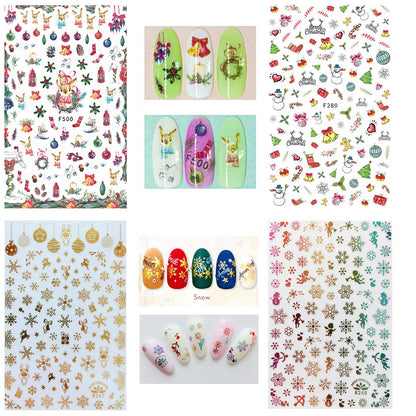 1000 Patterns Christmas nail art sticker decals, Kalolary Self-Adhesive Nail Stickers Santa Claus Snowflake Snowman Christmas Bell Tree Stick Elk for Christams Nail Decoration Gift(12 Sheets)