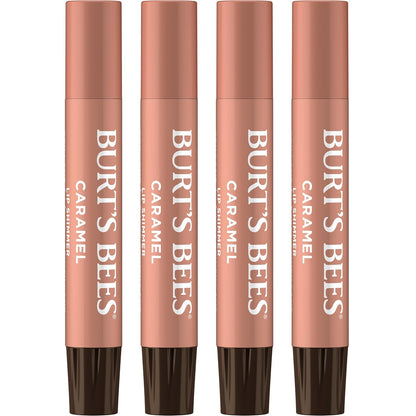 Burt's Bees Shimmer Lip Tint Set, Tinted Lip Balm Stick, Moisturizing for All Day Hydration with Natural Origin Glowy Pigmented Finish & Buildable Color, Caramel (4-Pack)