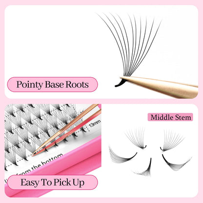 Premade Fans Eyelash Extensions 16D Volume Lash Extensions 0.07 Thickness Eyelash Extension D Curl Premade Lash Fans Mix 9-16mm Fluffy Soft Handmade Lash Fan(16D-0.07-D,9-16mm)