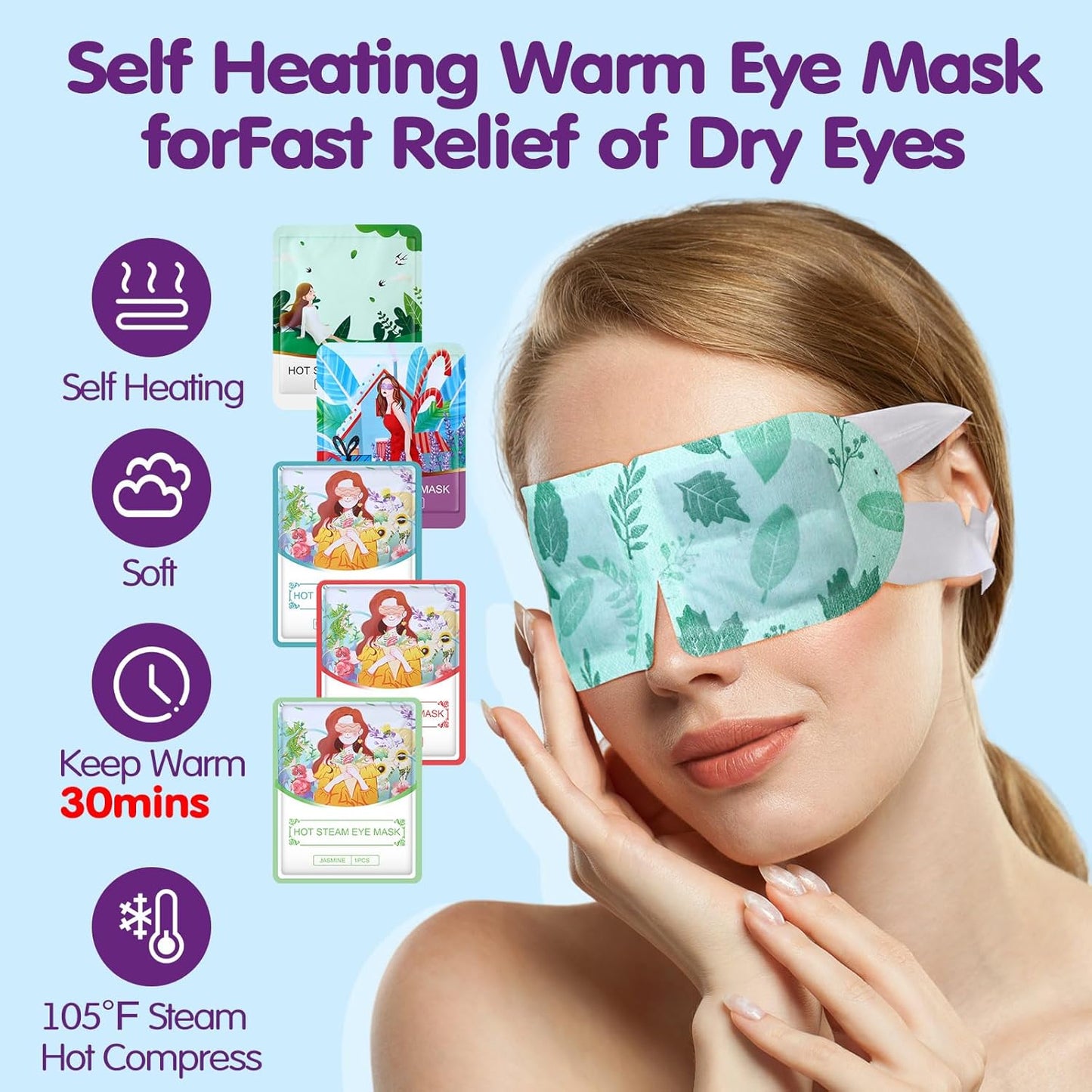 60 Pcs Disposable Steam Eye Mask Bulk Heated Eye Masks for Dry Eyes Spa Warming Eye Mask Self Heating Eye Masks with Warm Moist Warm Compress for Eye Stress Dark Circle Relief Sleep Mask