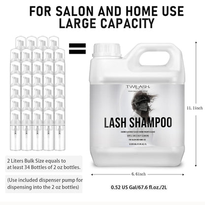 Lash Shampoo Bulk, Eyelash Cleanser for Extensions 2 Liters, Dispenser Pump, Non-irritating or Burning Eyelid Foaming Cleanser for Professional Salon and Home Use (Classic Charm-2L)
