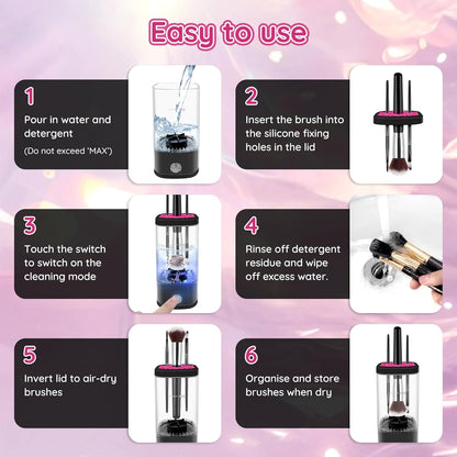 Electric Makeup Brush Cleaner Machine, Ultimate Efficient Automatic Cleaner for All Types of Makeup Brushes - Black Pink