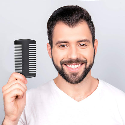 Natural Sandalwood Wooden Dual Action Beard and Mustache Comb Set with Leather Cases for Beards and Mustaches (Black, Yellow, Brown)