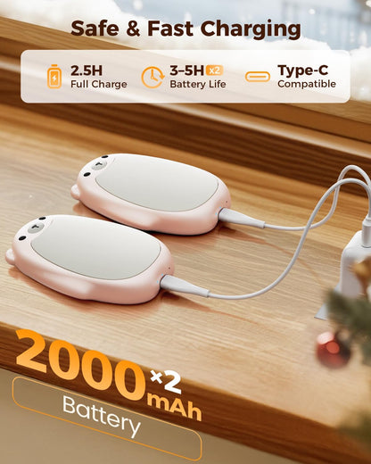 SWEETFULL Hand Warmers Rechargeable – Cute Bear, 2 Pack Magnetic Hot Hands, Reusable Electric Pocket Heater, Great Gift for Daughter, Kids, Wife, or Bestie, Portable for Outdoor & Camping