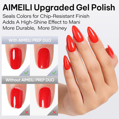 AIMEILI Gel Nail Polish 4pcs, Hema Free, Cruelty Free, Vegan, U V LED Nail Art - Base Coat, No Wipe Top Coat, Nail Dehydrator and Primer