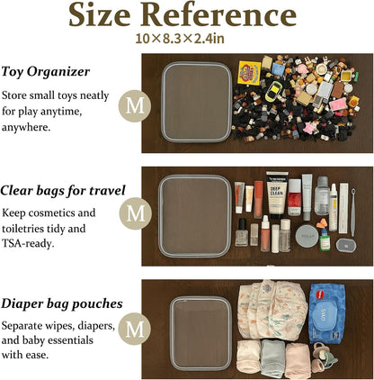 4 pcs Clear Zipper Pouches,Hard Shell Zipper Case, Toiletry Bag for Travel, CLear Diaper Bag, Toiletry Pouch, Travel Organizer, Clear Cosmetic Bag,Toy Storage Bins (M+3S) (Gray)