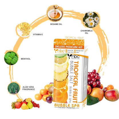 Pedicure Kit Foot Soak Set: Bubble Salt, Sugar Scrub, Massage Mask, Massage Lotion in a Box, 4 Step Foot Spa Kit for Dry Feet,Tired Feet（3 Set Tropical Fruit)