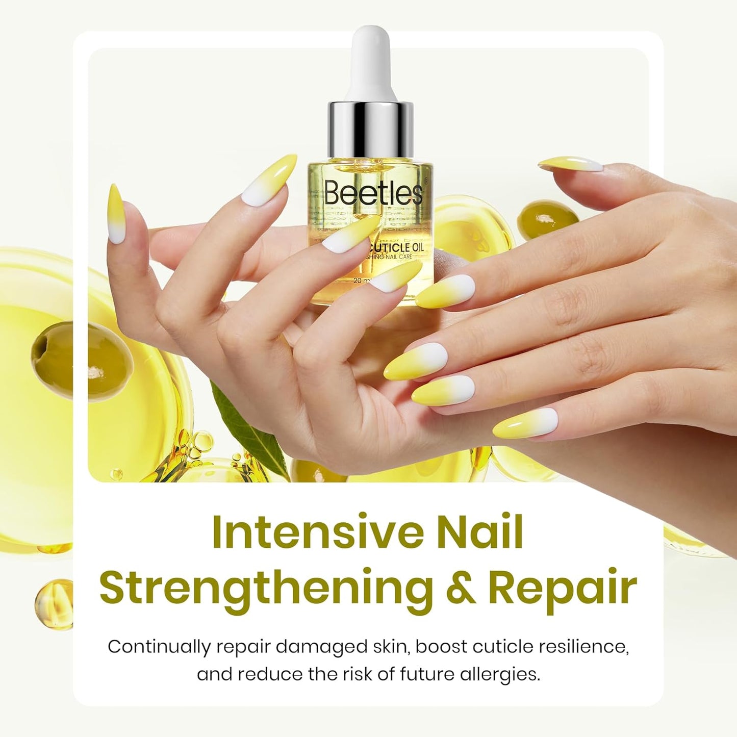 Beetles Cuticle Oil: Olive Oil for Nails Repair & Cuticle Oil | Allergy Relief for Gel Polish Users | Fast Soothing, Deep Nourishment