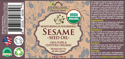 US Organic Sesame Seed Oil, USDA Certified Organic, Untoasted, Unrefined Virgin, 100% Pure & Natural, Cold Pressed, in Amber Glass Bottle w/Glass Eye dropper, Sourced from Mexico (4 oz (Large))