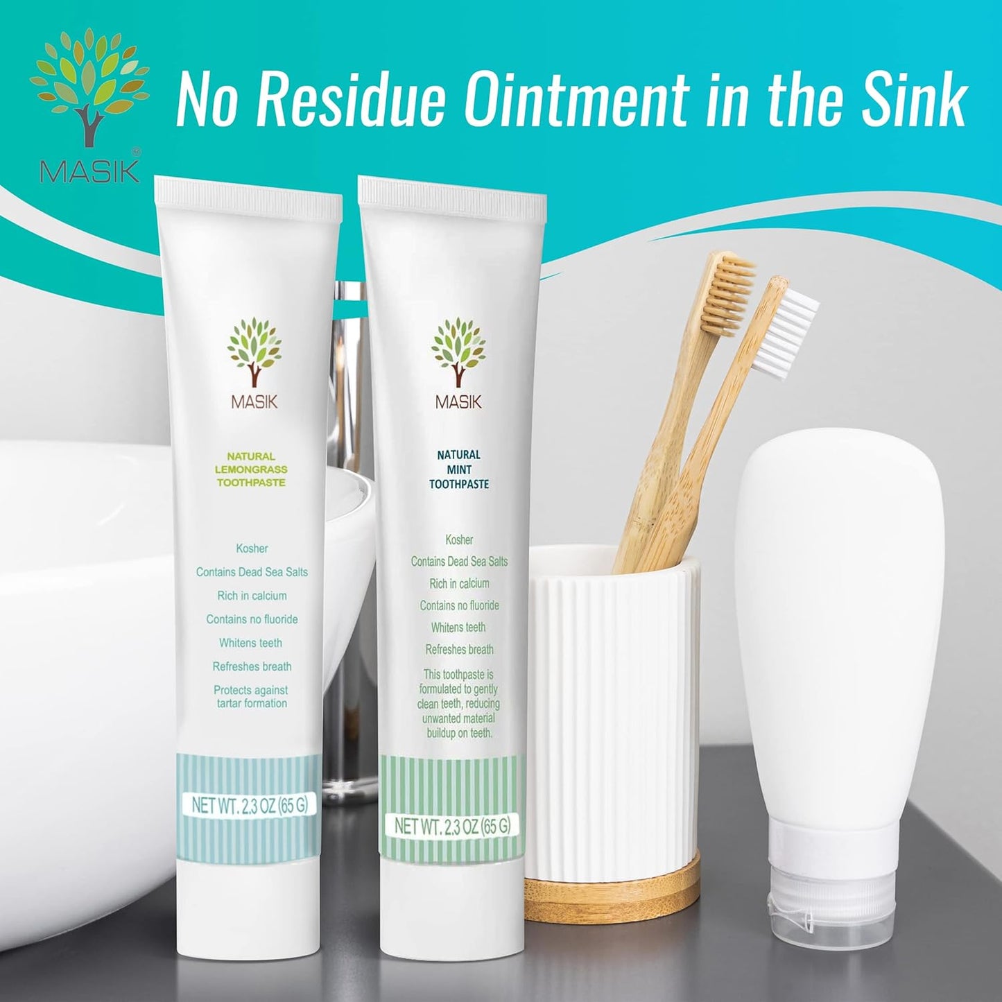 Masik Natural Lemon Grass Toothpaste – Whitening & Sensitive Teeth | Dead Sea Salt | Stain & Plaque Remover | Bleeding Gums & Canker Sore Care | Fluoride & SLS-Free | Non-Foaming | Made in Israel