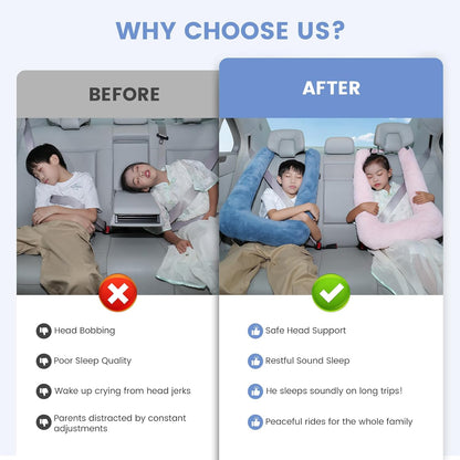 Car Pillow for Kids, Professional Kids Car Pillow for Sleeping Inflatable Carseat Travel - Safe, Reliable - Travel Pillows for Kid Adult Car Seats Blue