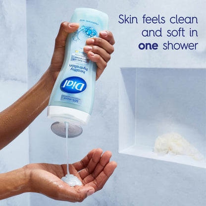 Dial Body Wash, Healthy Hydration, Hyaluronic Acid + Vitamin E, 16 fl oz (Pack of 4), Gentle, Leaves Skin Feeling Soft In 1 Shower, Dermatologist-Tested, No Parabens & Silicones