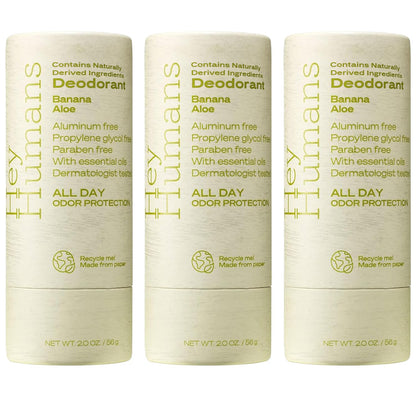 Hey Humans Deodorant, Aluminum Free Deodorant for Women and Men, Contains Naturally Derived Ingredients, All Day Odor Control, Refreshing Essential Oils, Earth Friendly Package, Banana Aloe