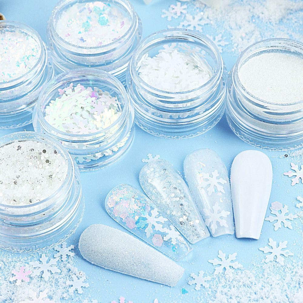 12 Grids Christmas Nail Sequins Glitter Powder 3D Snowflake Xmas Tree Glitter Flake Nail Art Design Winter Nail Supplies Decorations Charms Nails Art Stickers for Women DIY Manicure