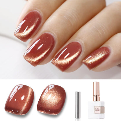Double Rhythm 15ML Ice Glass Cat Eye Gel Polish with Magnet Holographic Glitter Shimmer Translucent Sheer Color Salon Soak Off Magnetic Nail at Home (Brown Tan-MC1125)