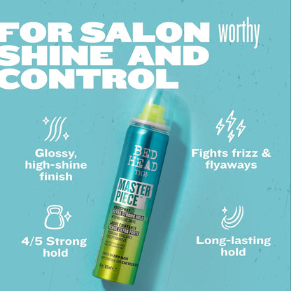 TIGI Bed Head Frizz Control Travel Hairspray Extra Hold Masterpiece Hair Care Spray for Incredibly Shiny and Glossy Hair, 2 oz, Mini Hair Spray