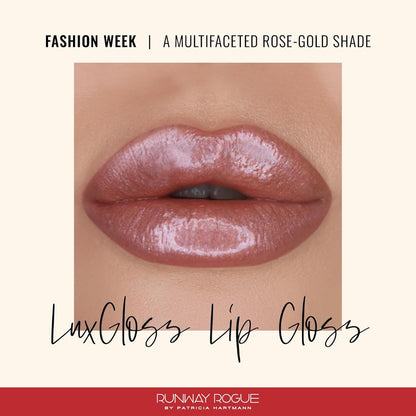 Runway Rogue LuxGloss Lip Gloss, High-Pigment Shimmery Rose-Gold Lip Gloss, ‘Fashion Week’