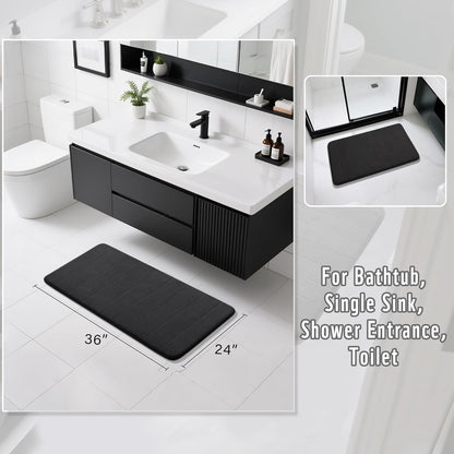 Yimobra Large Bath Mat 36"x24", Super Soft Quick Dry Memory Foam Bathroom Rug, Water Absorbent, Non Slip Backing Machine Washable for Tub Shower, Thick Comfort Support, Black