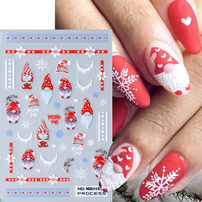 6Sheets Christmas Nail Art Stickers Self-Adhesive Winter Nail Supplies 3D Snowflake Nail Stickers for Nail Art Design Charms Cute Snowman Santa Claus Nail Decals for Women Xmas New Year Manicure Decor