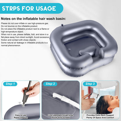 Inflatable Shampoo Basin, Loc Detox Tub for Dreads, Shampoo Buddy Bowl for Bedridden, Disabled,Injured with 2.5 GL Portable Water Shower Bag（Silvery）
