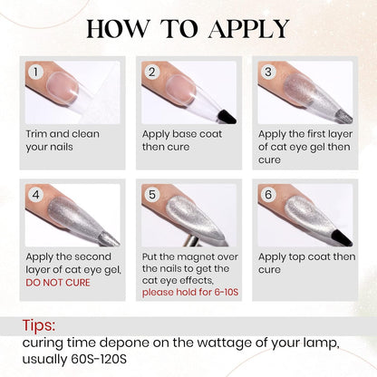 10ml Silver Universal Bright Glitter Cat Eye Gel Magnetic Nail Polish Gel Art Manicure DIY at Home Soak Off UV Gel with Magnet