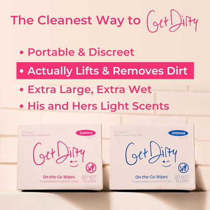 GetDirty - Wet Wipes (Womens) Extra Large & Durable Towelette: Micellar Foam Technology - That Truly Eliminates Odors - Individually Packaged for On-The-Go Conveniance (1 case of 12 wipes)