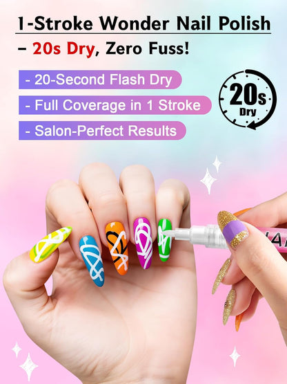 Kalolary 1PCS White Nail Art Pens，0.7mm Nail Polish Pens Quick Dry Long-last Nail Graffiti Dotting Painting Liner Nail Art Markers for DIY Nail Art Design