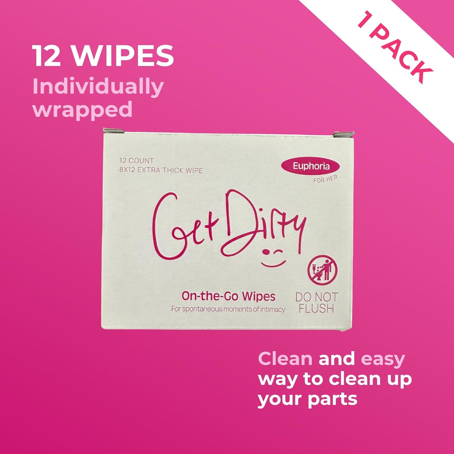GetDirty - Wet Wipes (Womens) Extra Large & Durable Towelette: Micellar Foam Technology - That Truly Eliminates Odors - Individually Packaged for On-The-Go Conveniance (1 case of 12 wipes)