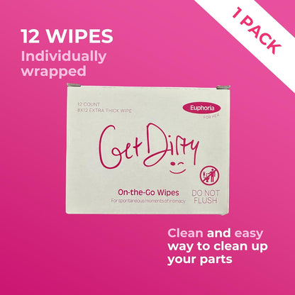 GetDirty - Wet Wipes (Womens) Extra Large & Durable Towelette: Micellar Foam Technology - That Truly Eliminates Odors - Individually Packaged for On-The-Go Conveniance (1 case of 12 wipes)