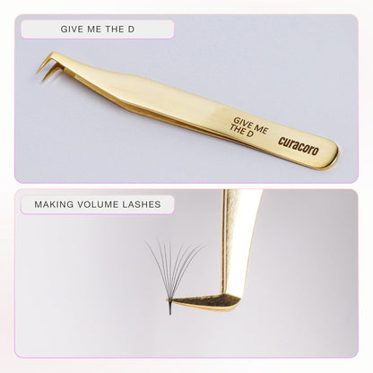 Curacoro Lash Tweezer - Professional & Precision Fiber Tip Grip Lash Tweezers for Eyelash Extensions, Multi Shapes & Purposes Tweezers for Volume, Isolation & Classic Lashes (Gold, Give Me the D)