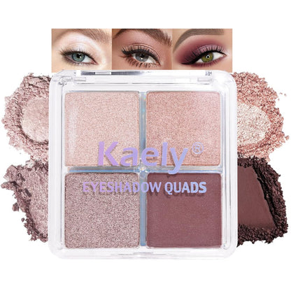 Kaely Powder Eyeshadow Quad, Pearl Mauve Glitter Shimmer Eyeshadow Palette Makeup, Neutral Eye Shadow Palette for Older Women Pigmented Waterproof, sombras para ojos, Blendable, Cruelty-free, 11